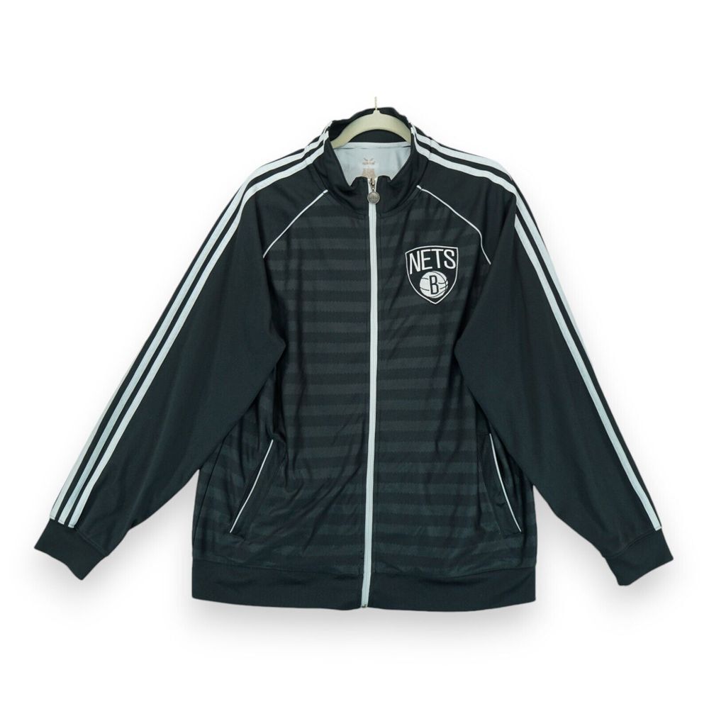 Brooklyn Nets adidas Trefoil 3 Stripe Full Zip Black White Track Jacket Mens L